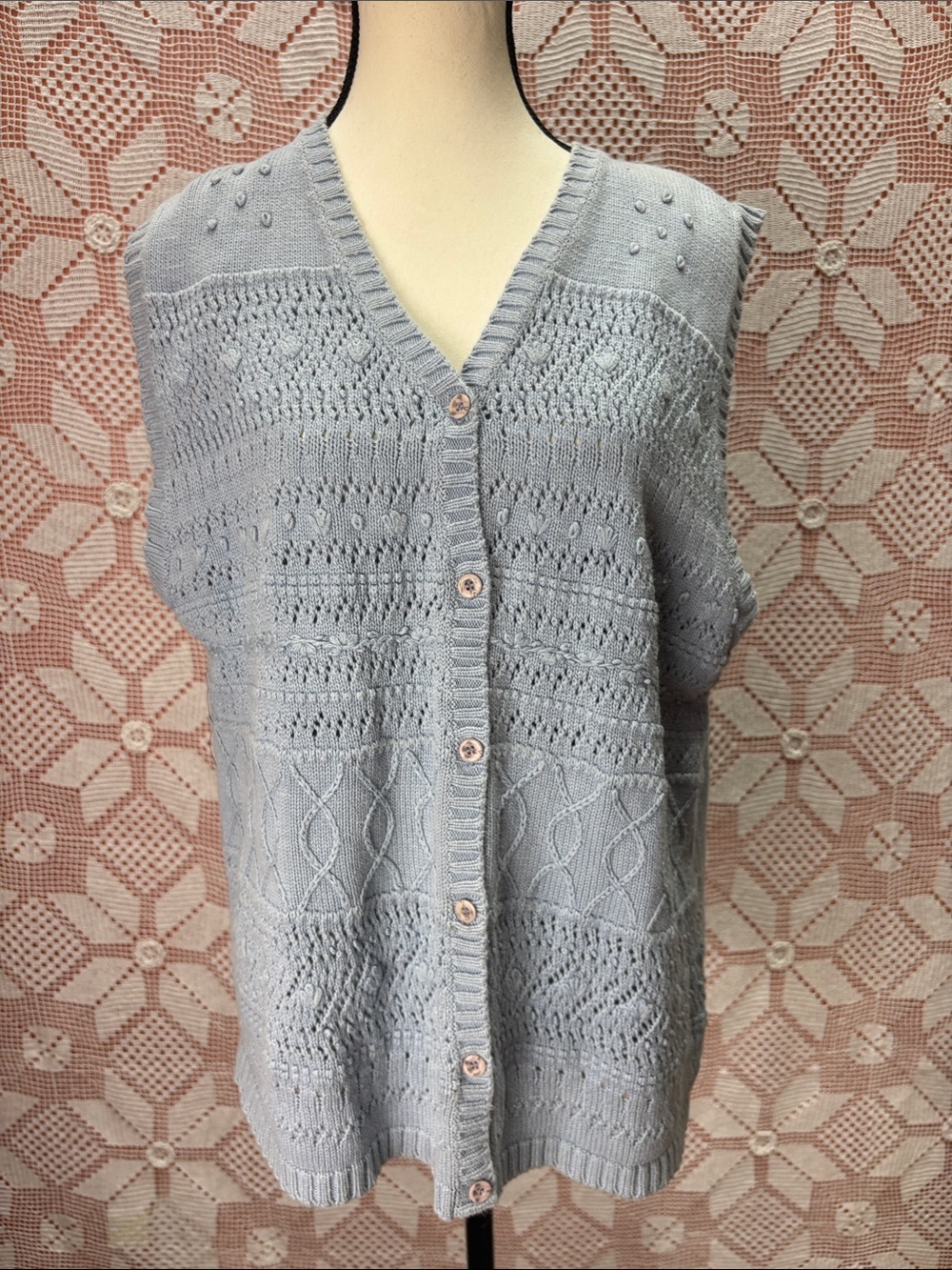 Northern Reflections Cotton Pointelle Knit Vest Cardigan Size L